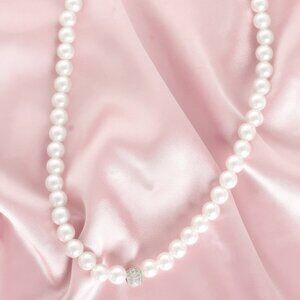 White Pearl Cubic Zirconia Pave Sphere Necklace